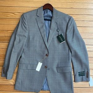 Ralph Lauren Silk Wool Sport Coat Jacket Blazer Mens 38R Gray Houndstooth